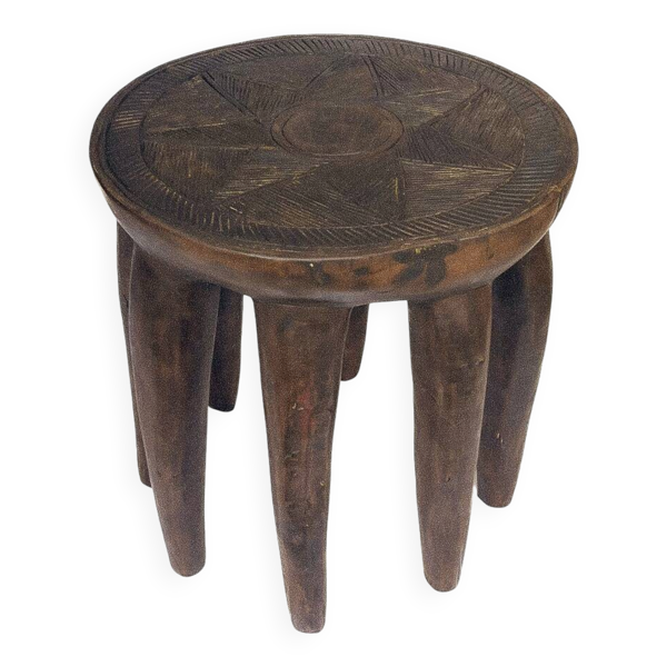 Grand Tabouret Nupe 8 pieds 50 cm– Sculpture tribale en bois massif, pièce