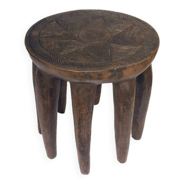 Grand Tabouret Nupe 8 pieds 50 cm– Sculpture tribale en bois massif, pièce