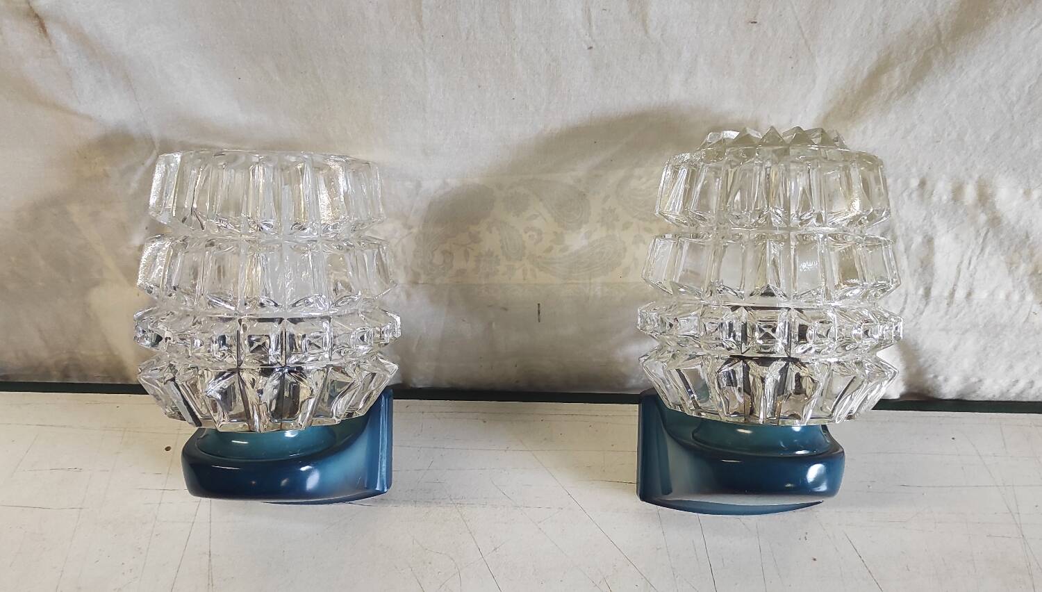 Blue glass and plastic wall lights - 1970s