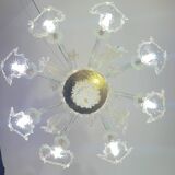 Wonderful large size Venetian chandelier, transparent and gold Murano glass