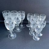 14 Meisenthal blown and engraved digestive glasses