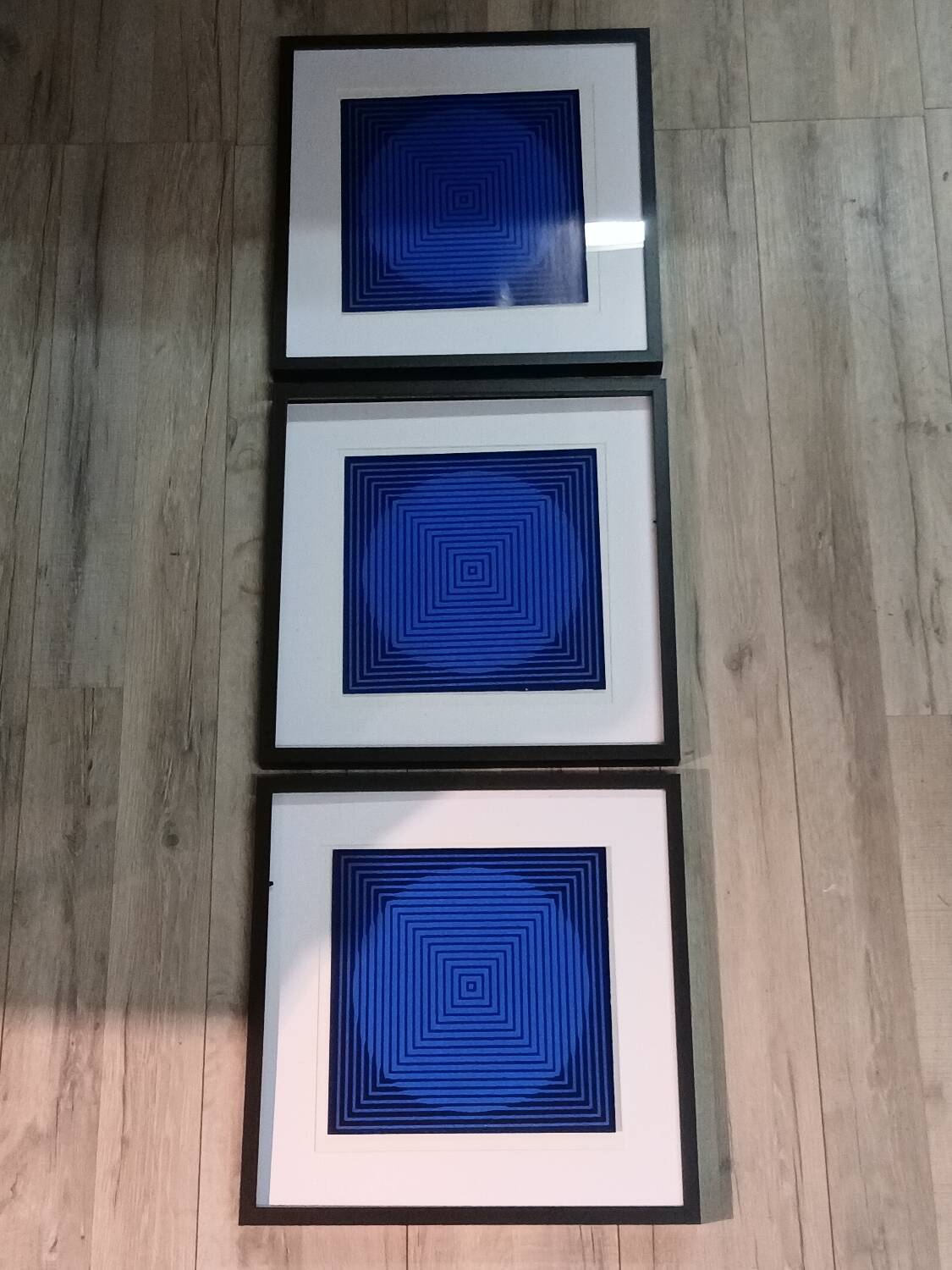 Optical Art Triptych - 3 Vintage Paintings - Victor Vasarely - Frames
