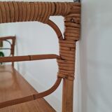 Wall shelf double modular rattan & vintage wood 50s