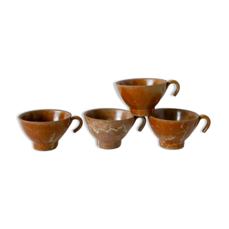 Set of 4 enameled stoneware coffee/tea cups 1970