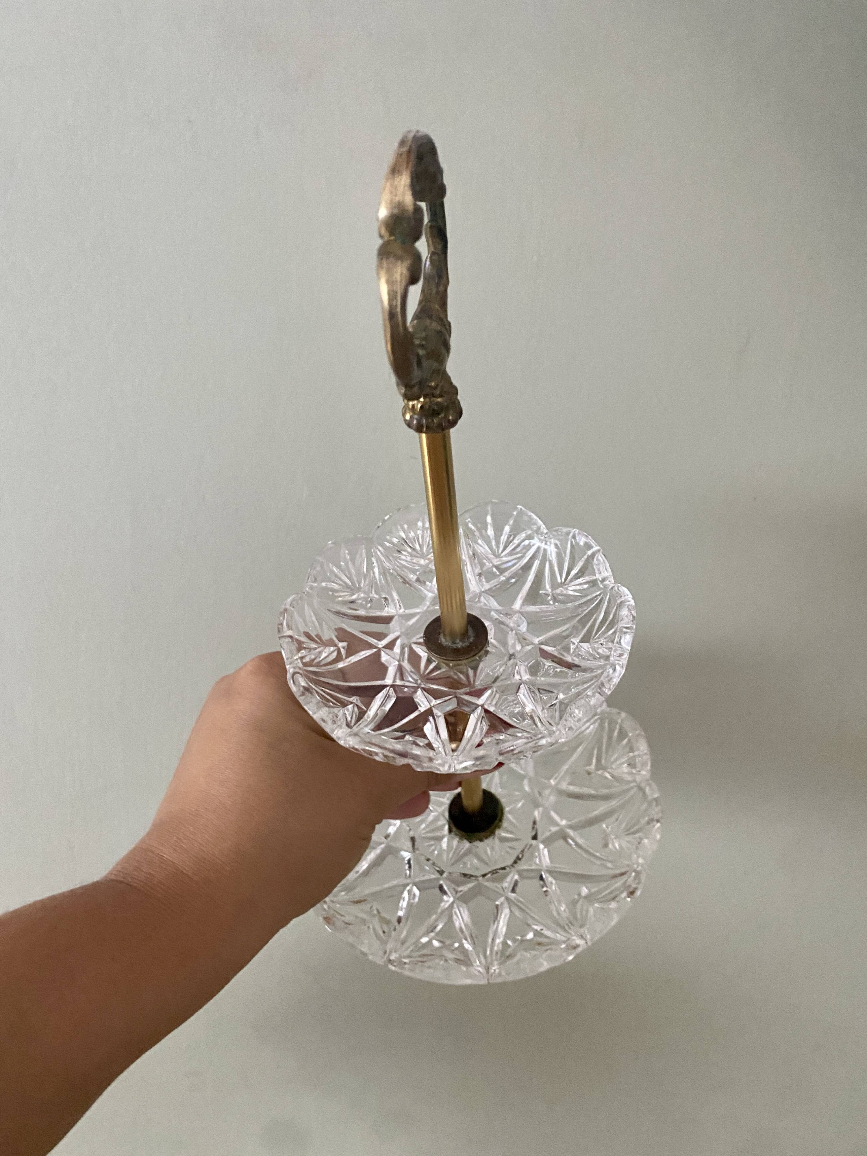 Servant or vintage jewelry holder in glass and brass