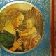 Small Florentine miniature painted wooden plaque "The Adoration" Virgin and Child