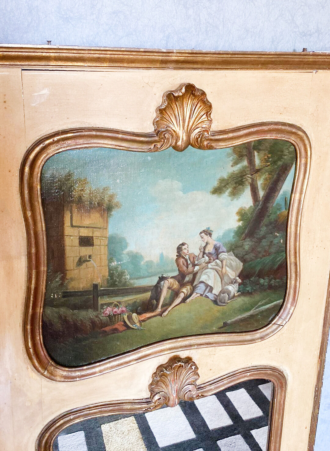 Fireplace trumeau mirror, gilded