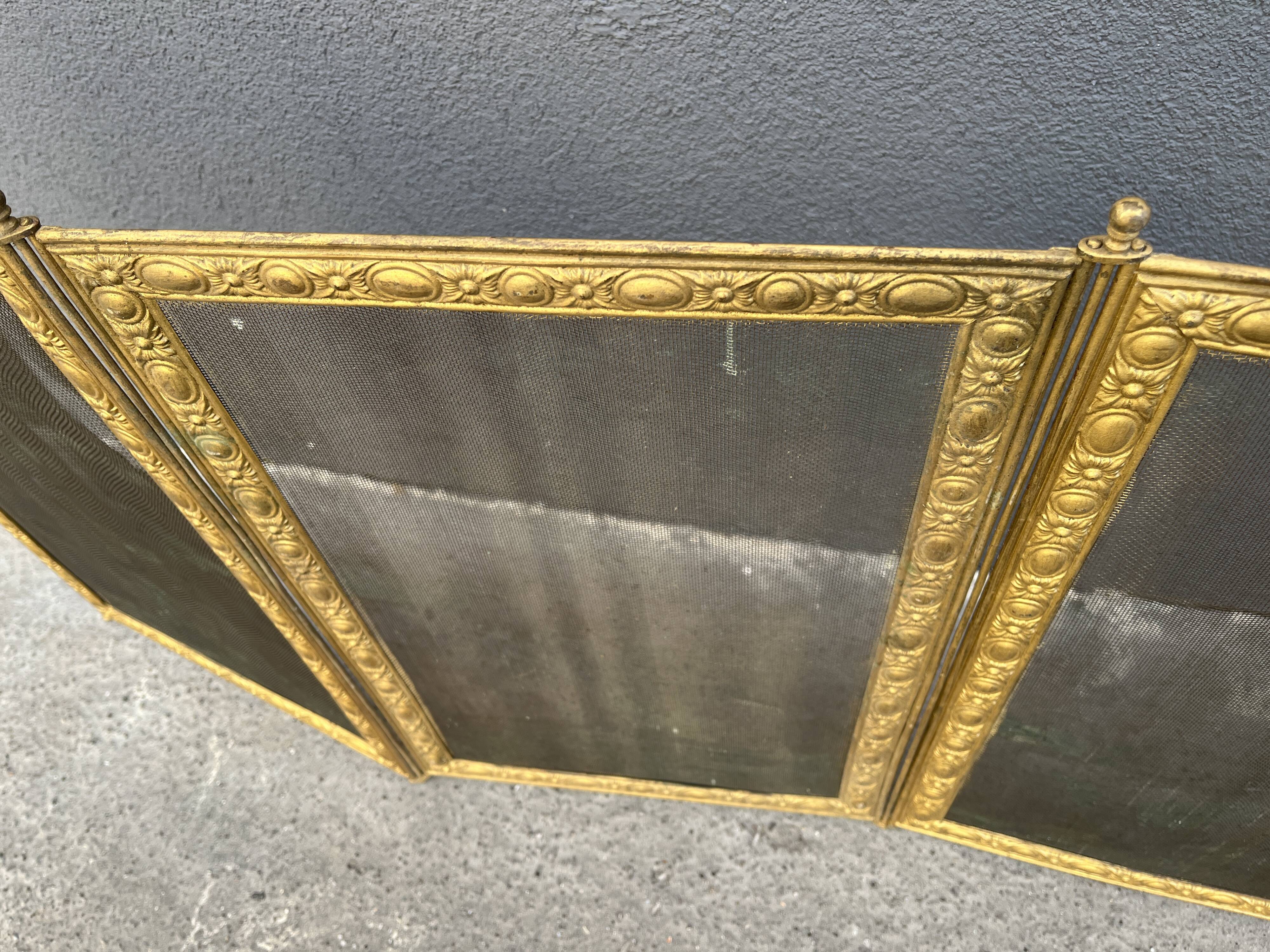 Antique 19th century fireplace screen, Bouhon Frères spark arrester