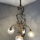 Jugendstil Golden Chandelier with Frosted Glass Shades