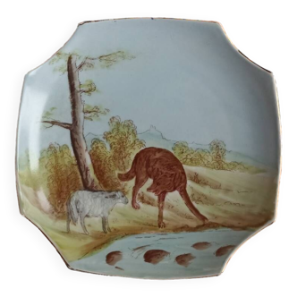 Old plate art nouveau period Fable de la Fontaine - the Wolf and the Lamb