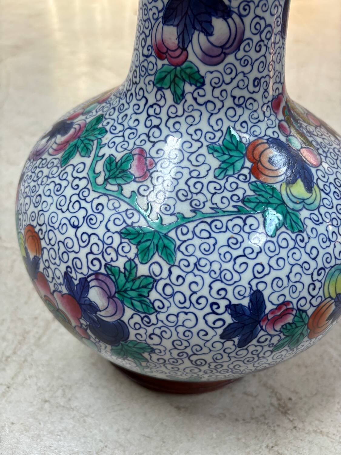 CHINA Polychrome porcelain vase decorated with butterflies Signed under the base 43cm