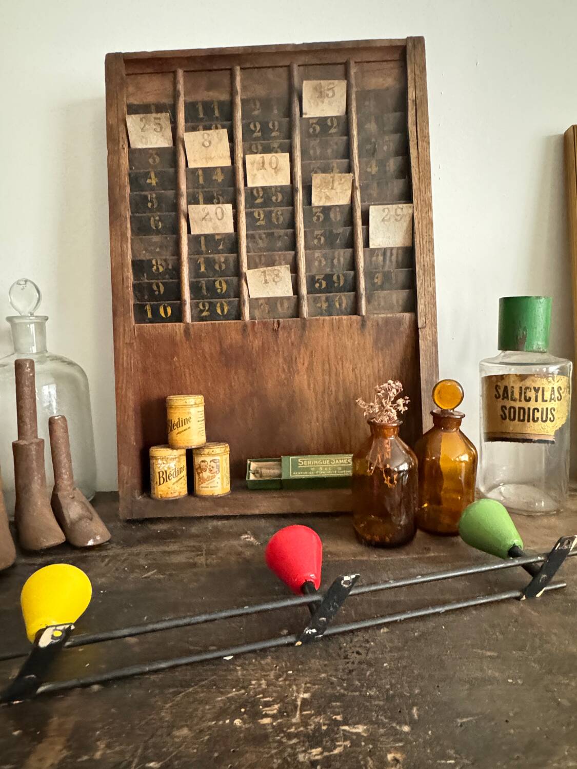 Vintage wooden ball wall coat rack