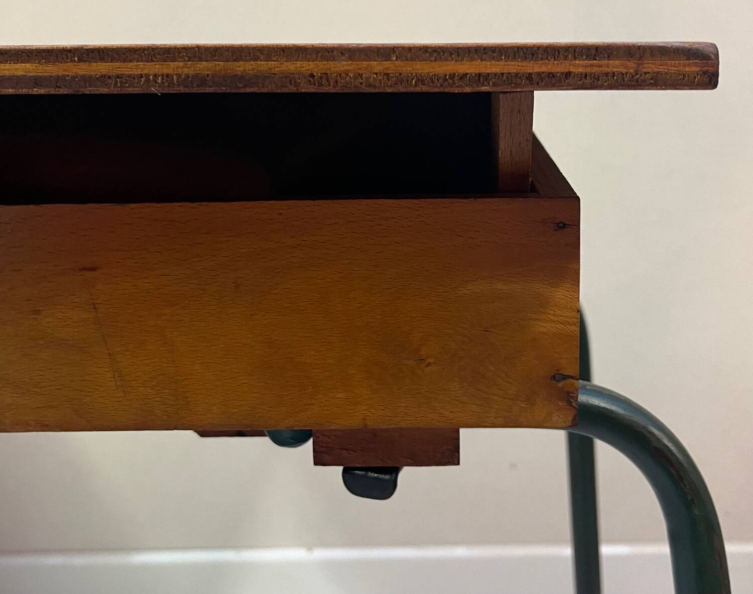 Folding wood and metal school desk