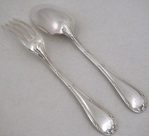12 dessert spoons, 24 pieces in silver-plated metal Christofle Rubans