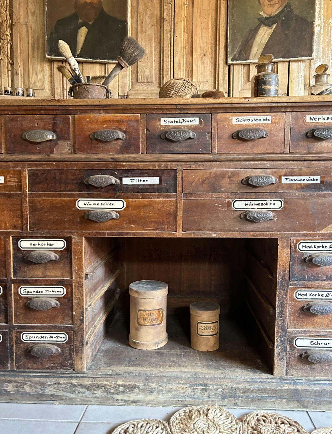Exceptional antique apothecary workbench.