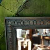 Mirror, art deco, wood, blue velvet patina, antique wax