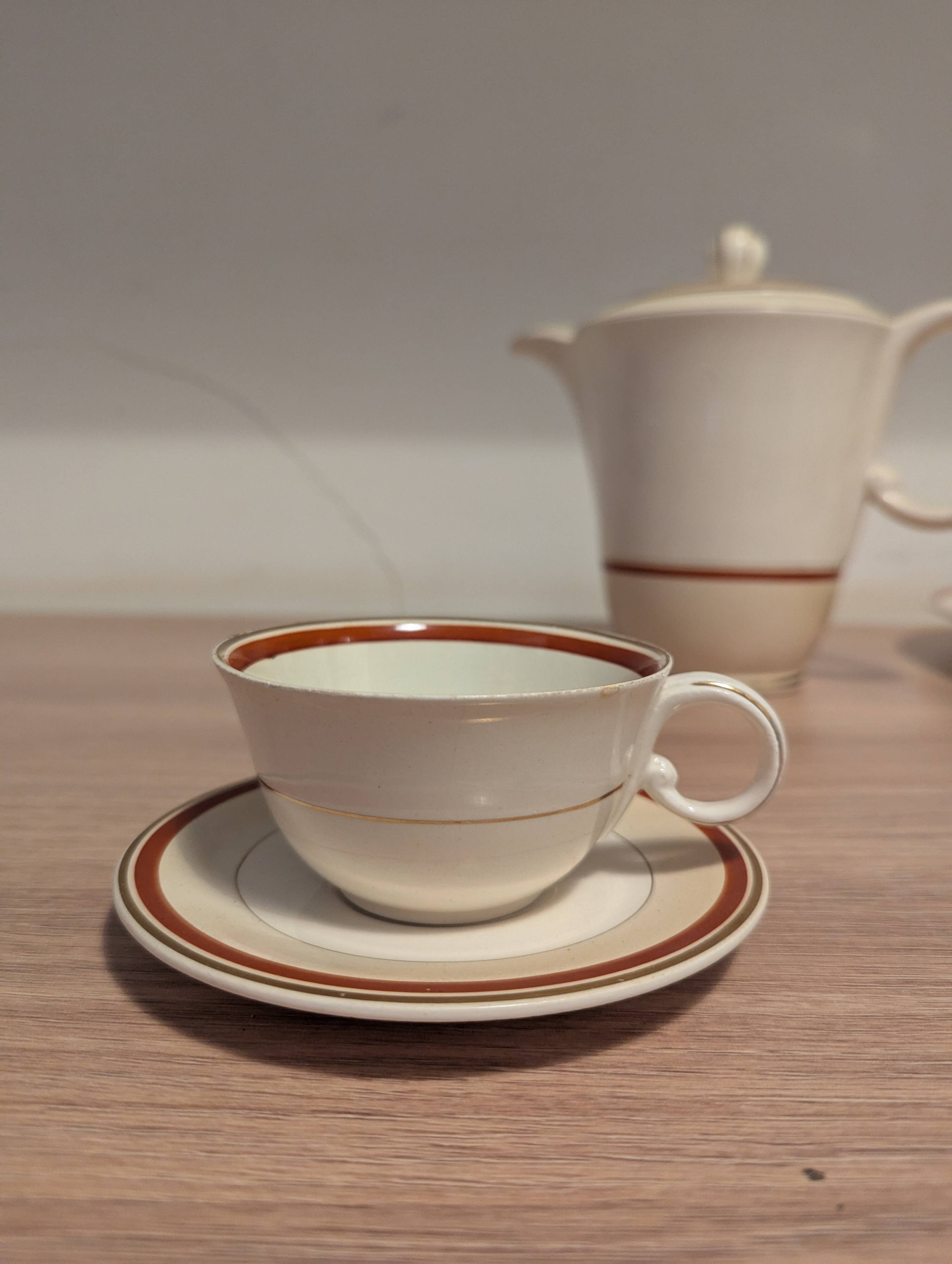 Large Longchamp set in France in earthenware Tea service, serving pieces