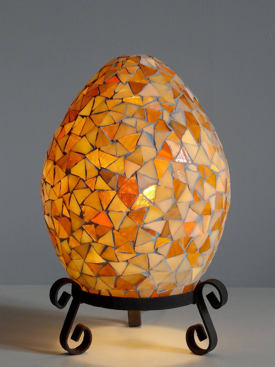 Large vintage glass mosaic egg lamp