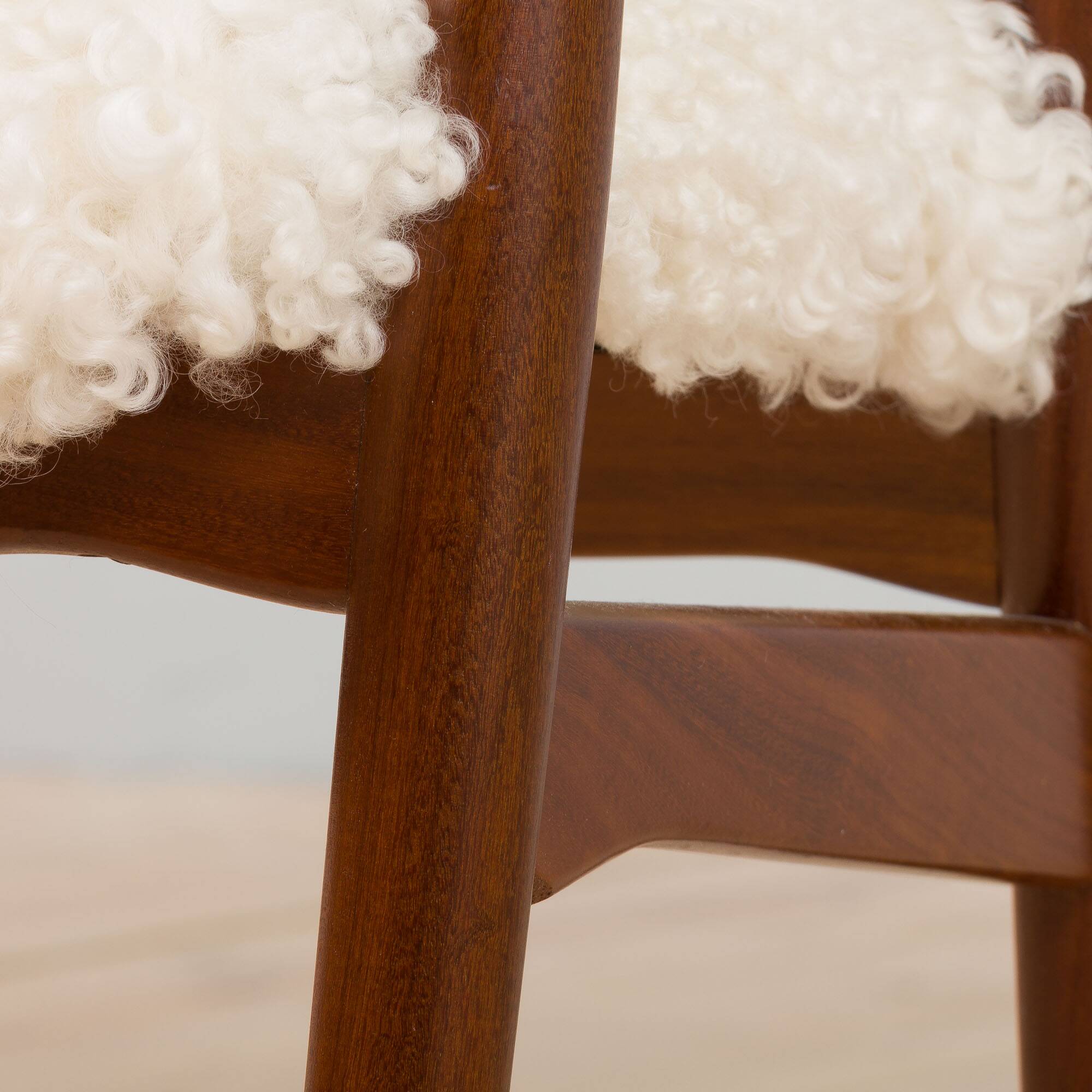 Th. Herlev, Farstrup solid teak chair in natural sheepskin upholstery, Denm