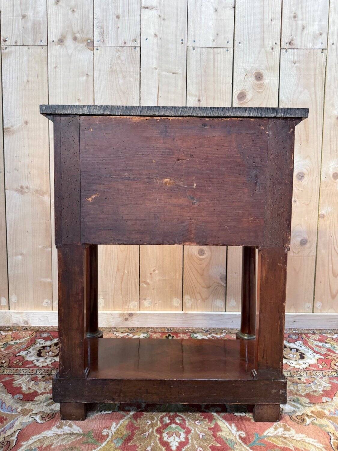 Empire side table in walnut and black marble