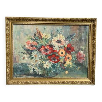 Tableau huile sur toile bouquet de fleurs g. danset