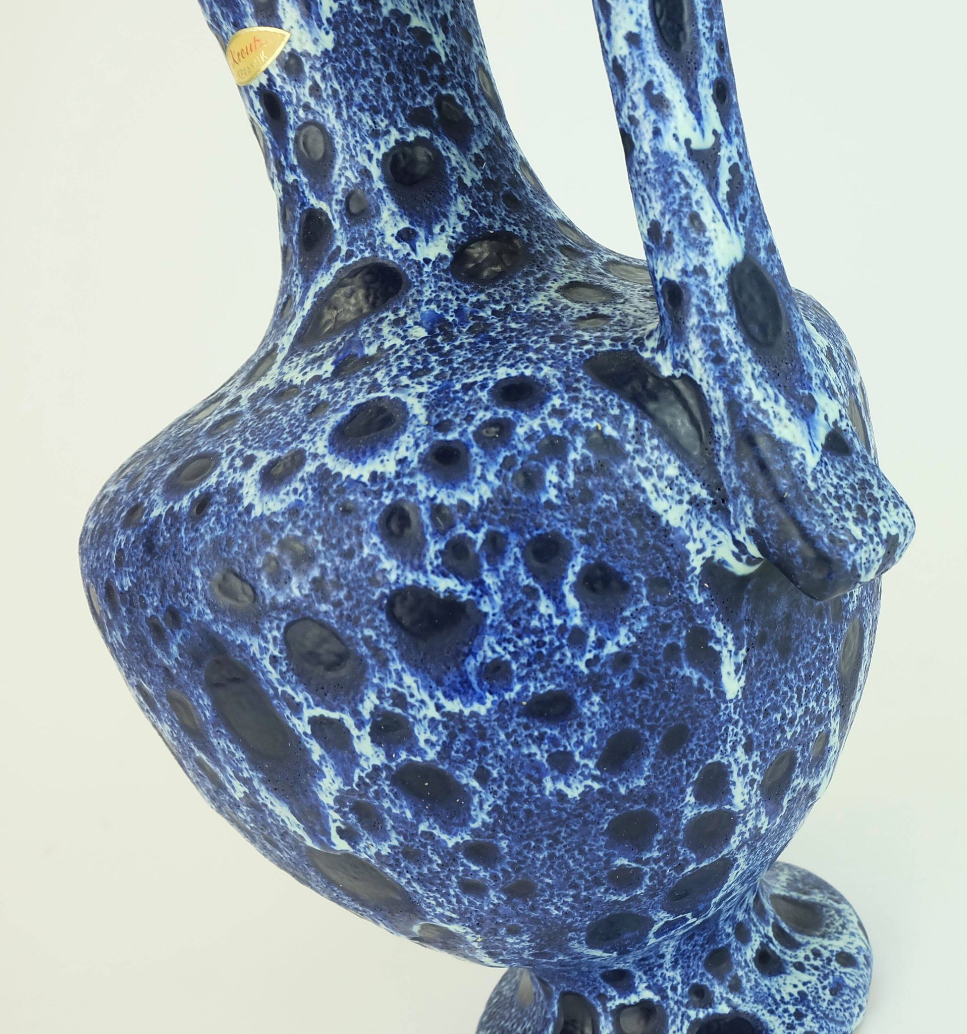 Large vintage kreutz-keramik 1960s 70s vase jug model 228 fat lava drip glaze intense blue