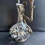 Ewer – Engraved glass and silver-plated metal – Mistletoe decoration