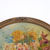 Oil on oval panel "bouquet of flower"