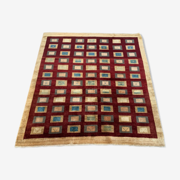 Afghan chobi art deco rug 183x173 cm, square tribal handmade,wool, beige