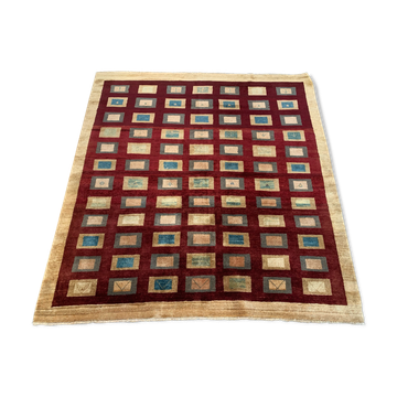Afghan chobi art deco rug 183x173 cm, square tribal handmade,wool, beige