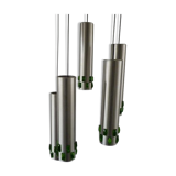 Suspension cascade of aluminum tubes with green glass