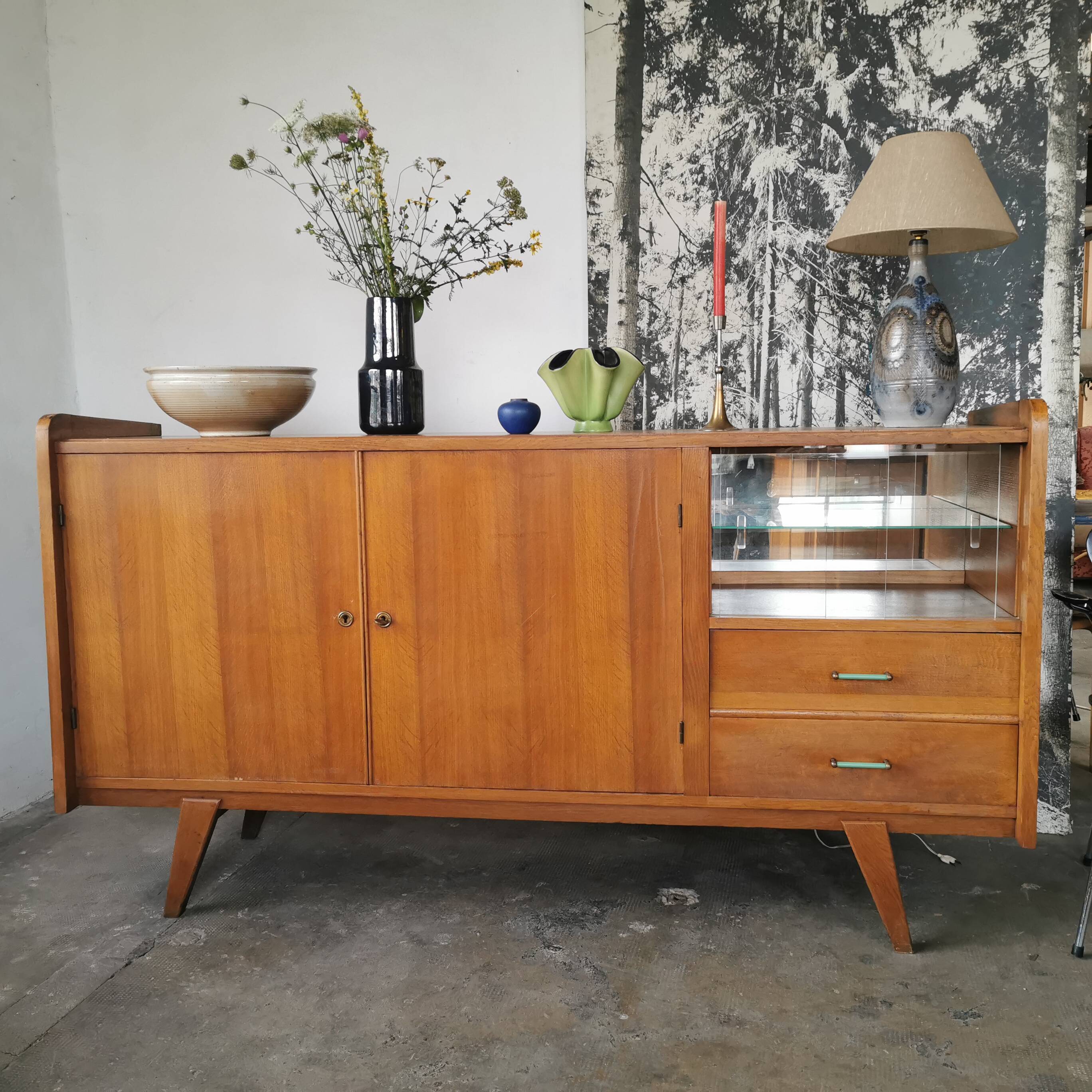 Large vintage sideboard 1950 compass feet