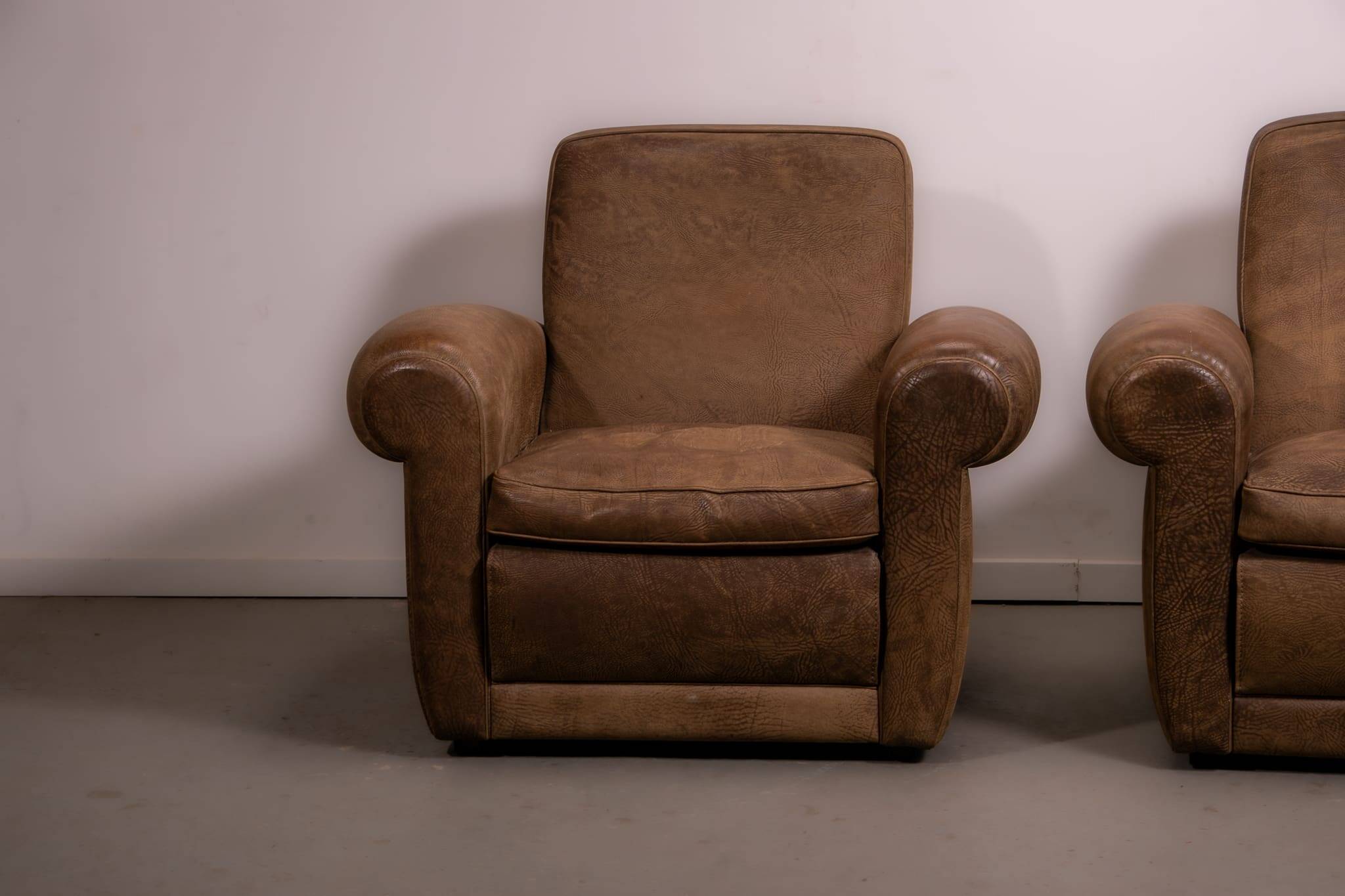 Mickey armchairs by Baxter Italy in Nabuk camel leather, circa 1998