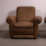 Mickey armchairs by Baxter Italy in Nabuk camel leather, circa 1998