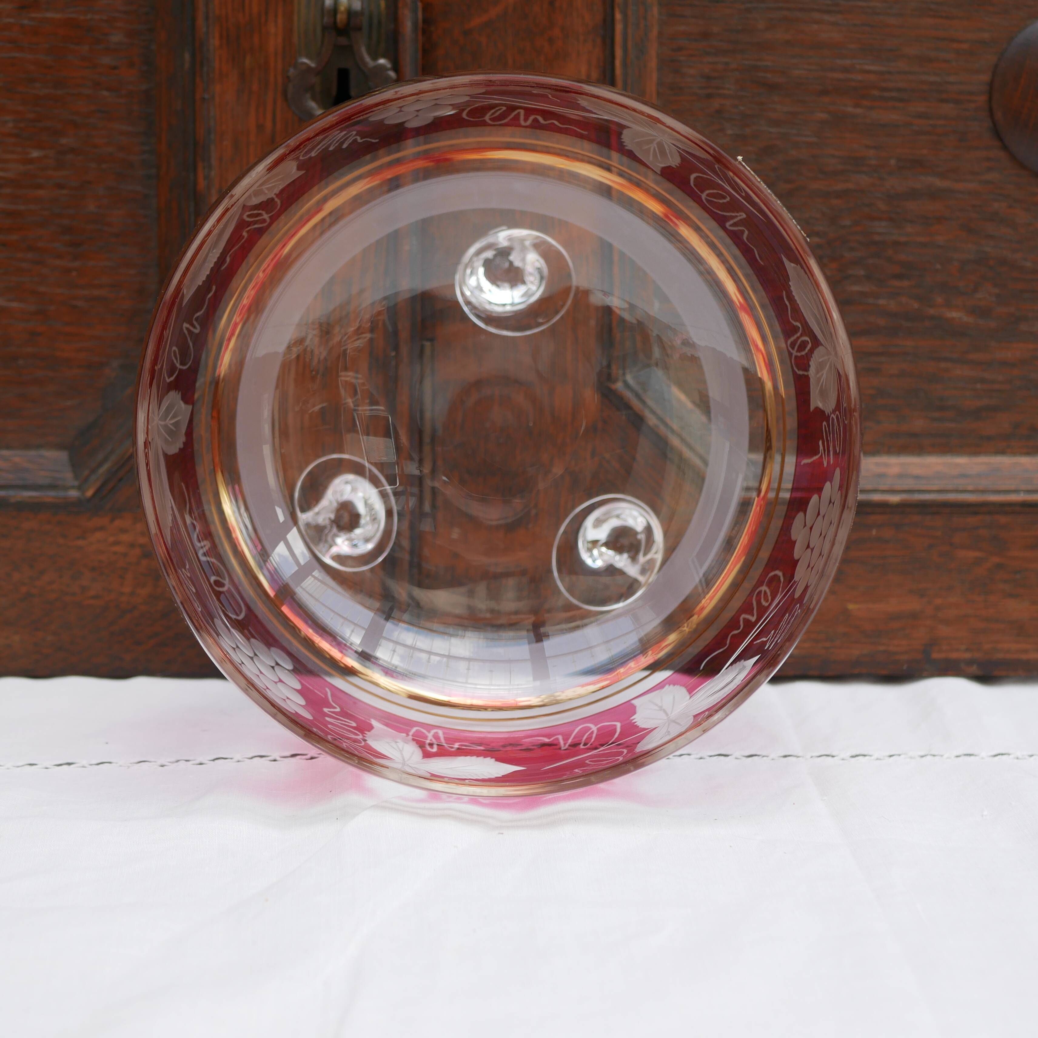 Bavarian crystal fruit bowl with engraved vine leaf motif