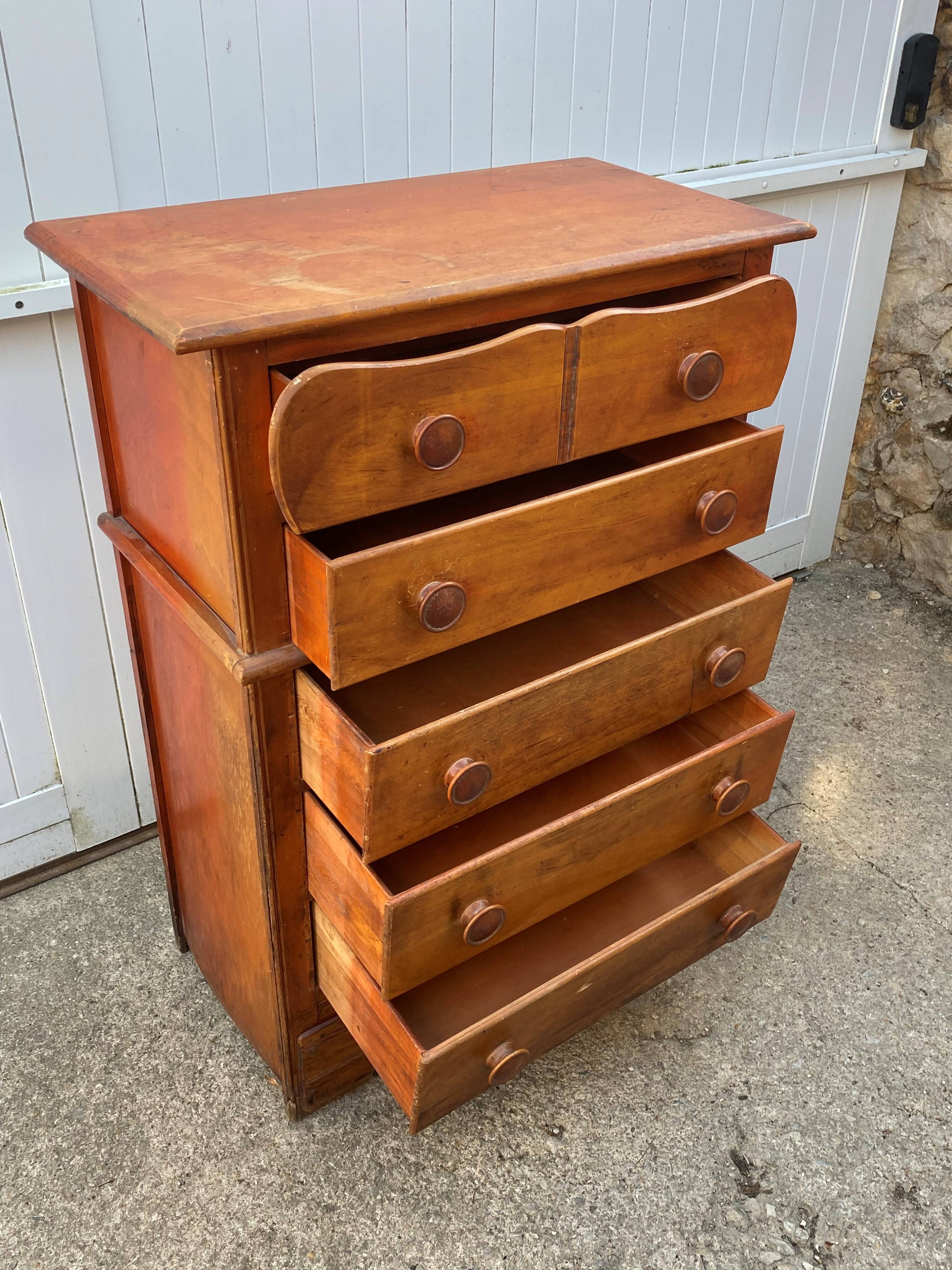 Meuble de métier de rangement commode haute en bois blanc 1950