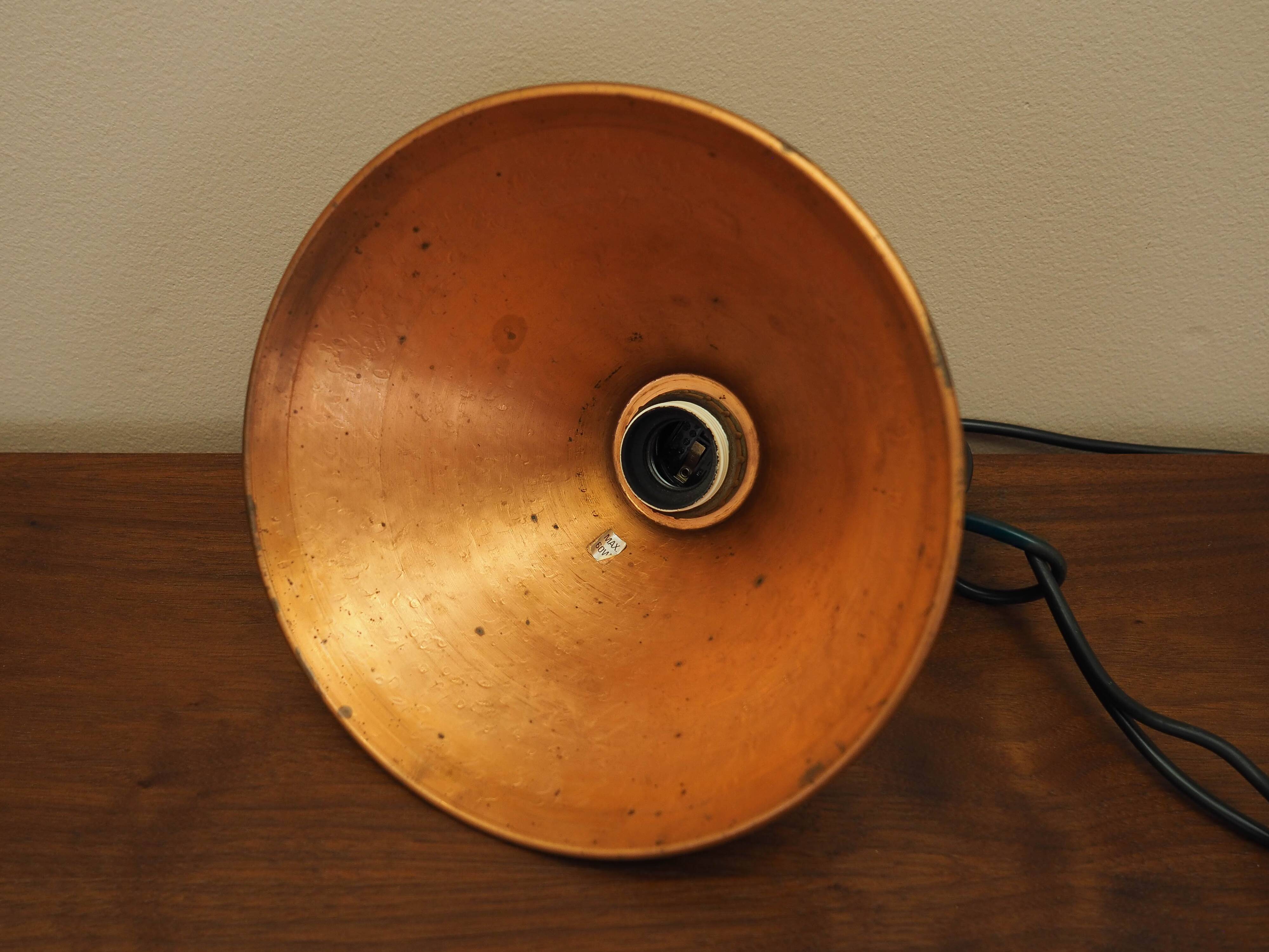 Danish Brass Pendant Lamp, Industrial Cone Shade, 1960s