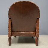 Leather art deco club chair from france, early 1900