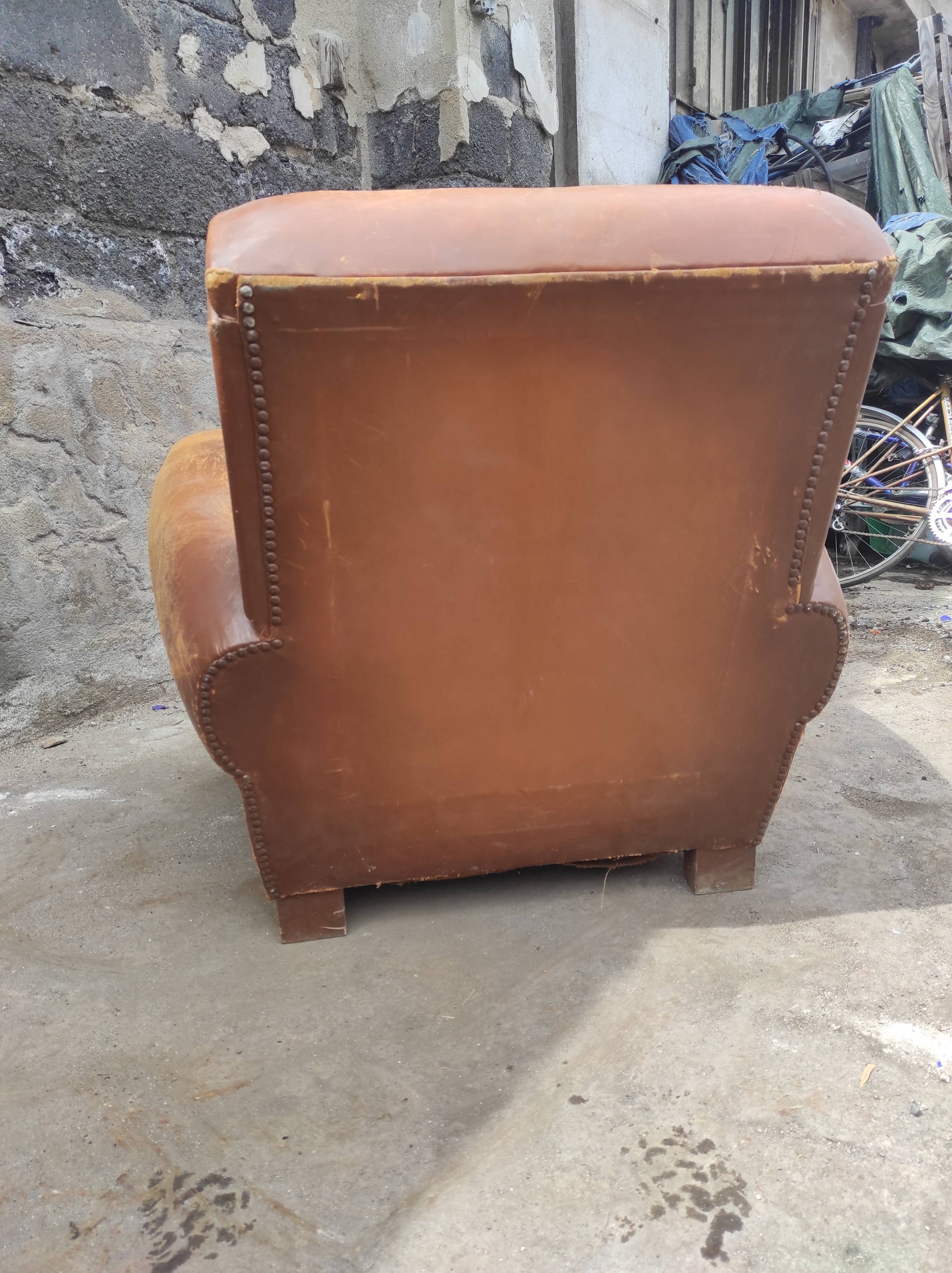 Red leather club chair