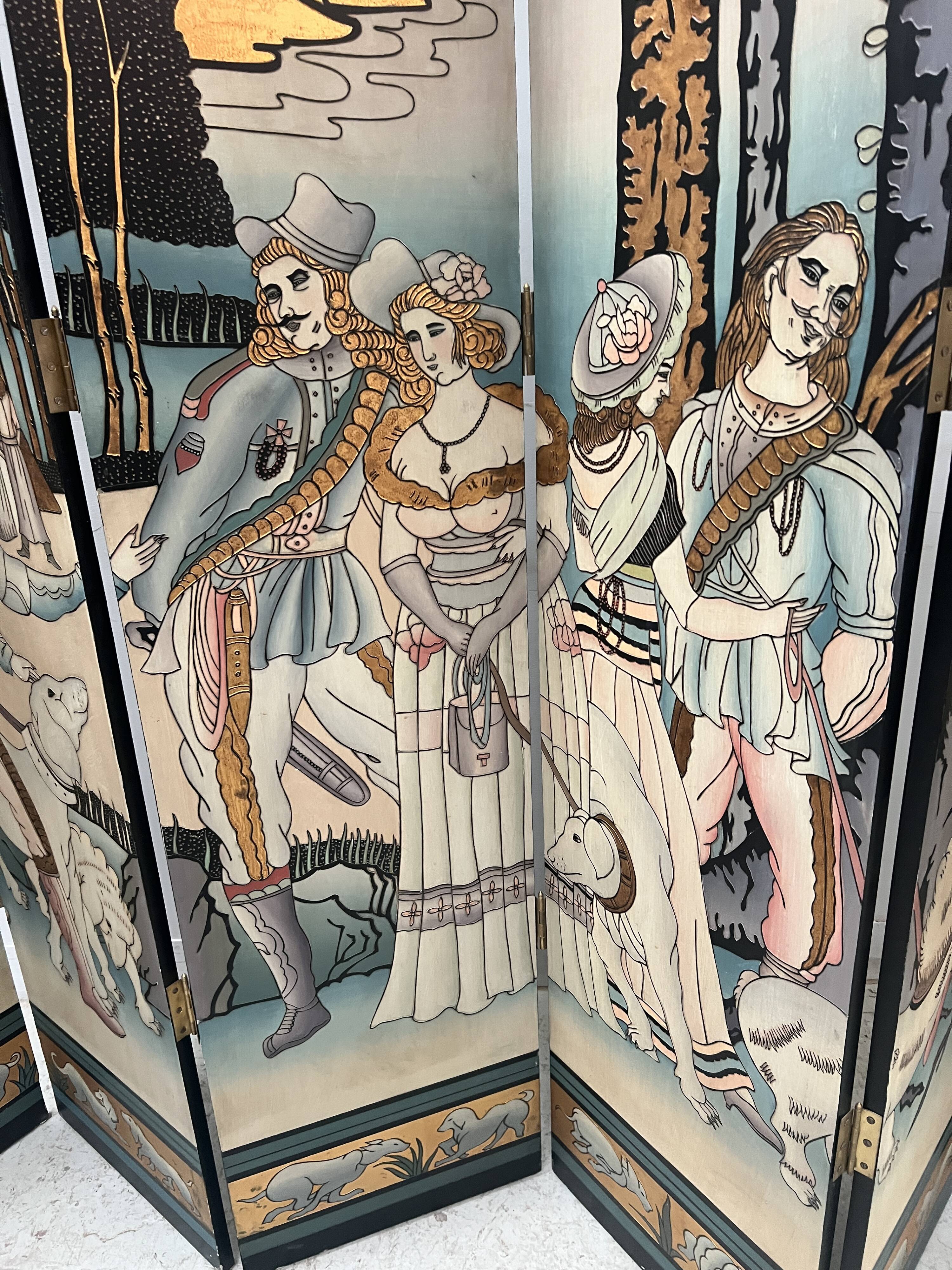 Six-panel painted screen, 20th century