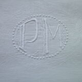 Monogrammée white damask cotton tablecloth PM 1.52 X 2.36 M