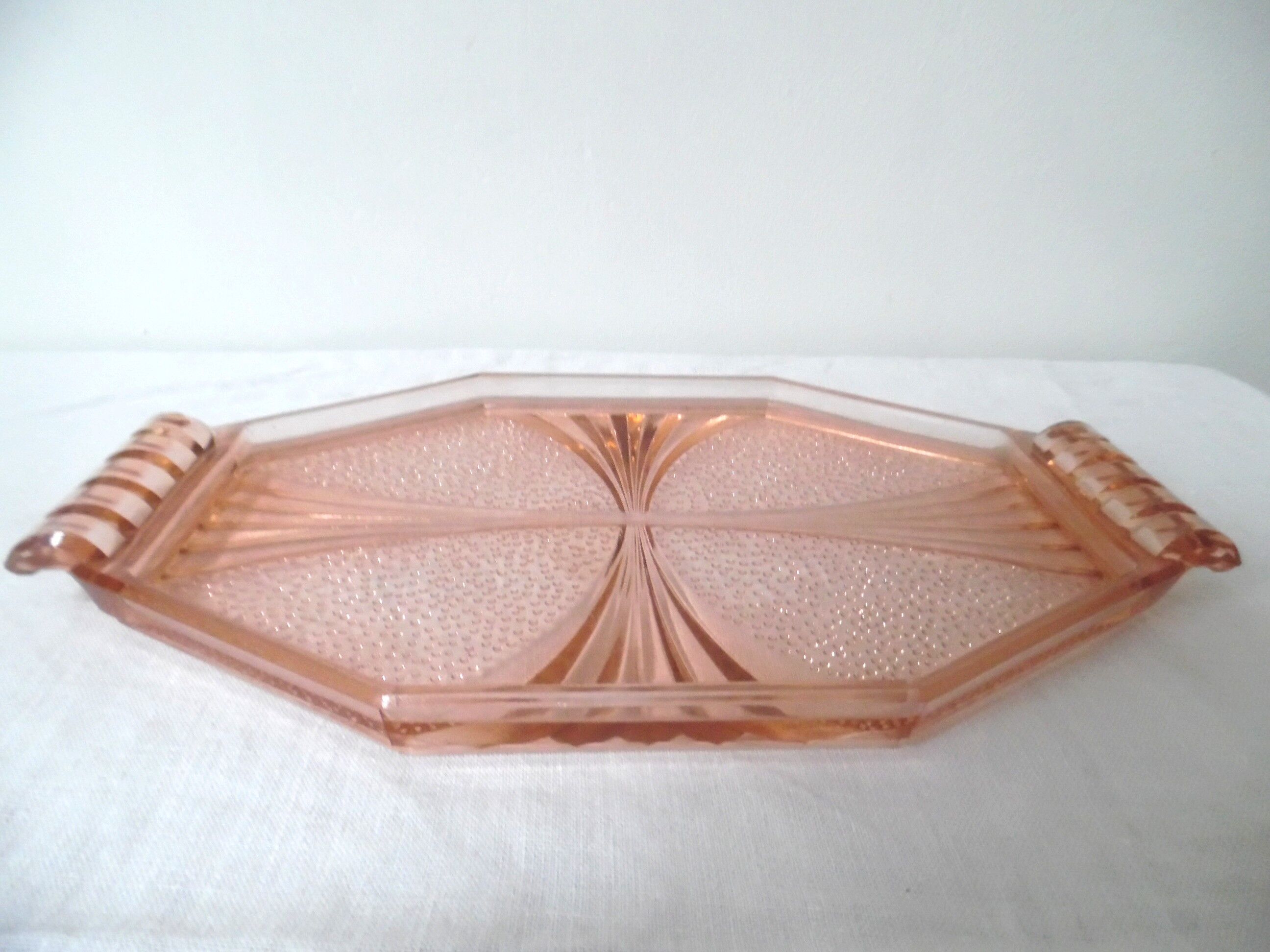 Art deco pink glass tray