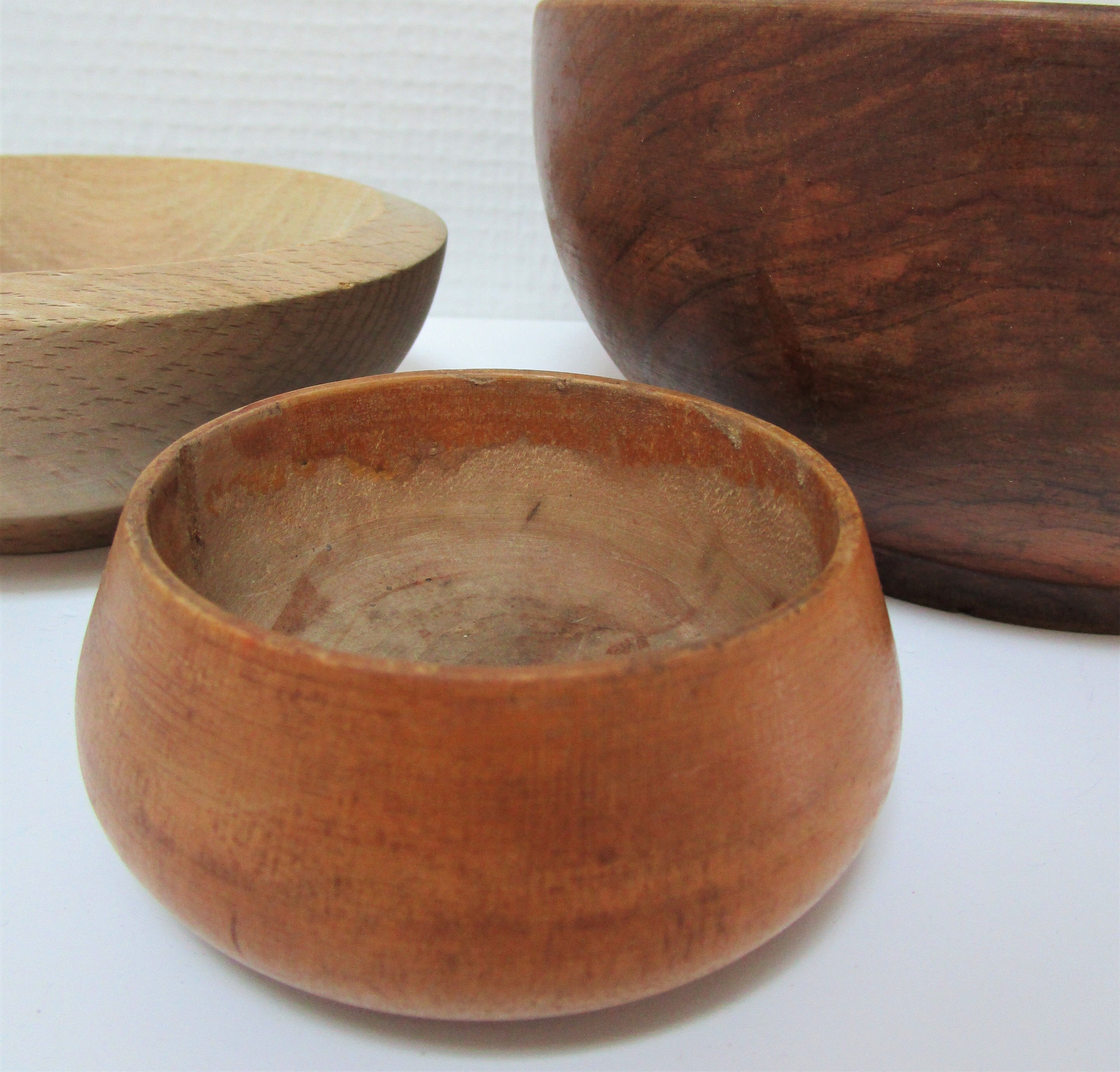Three bowls solid wood turned patinated vintage