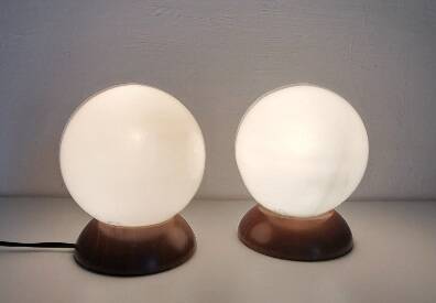 Pair of wooden bedside lamps