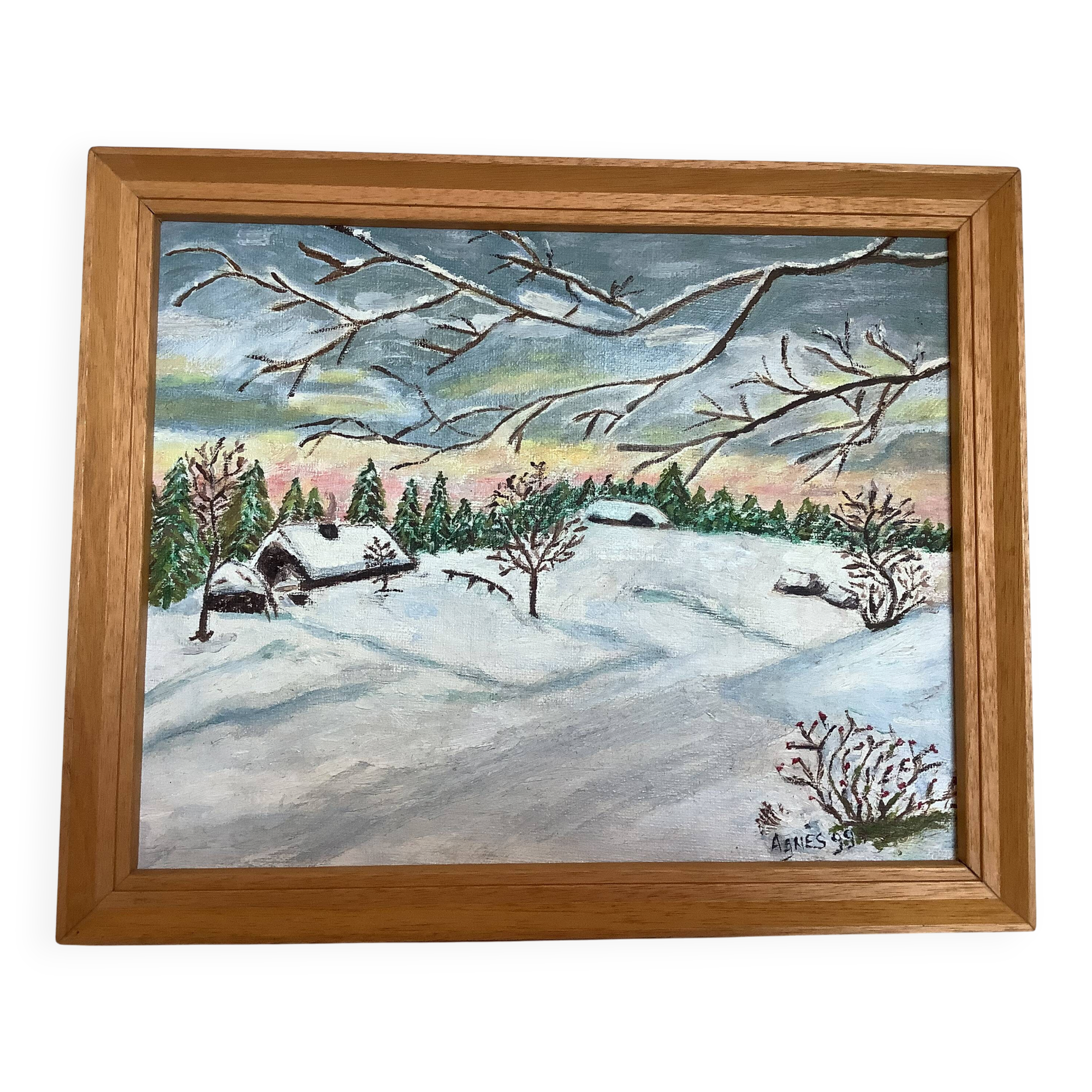 Winter landscape under snow oil on canvas signed