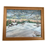 Tableau paysage d’hiver sous la neige huile sur toile signée