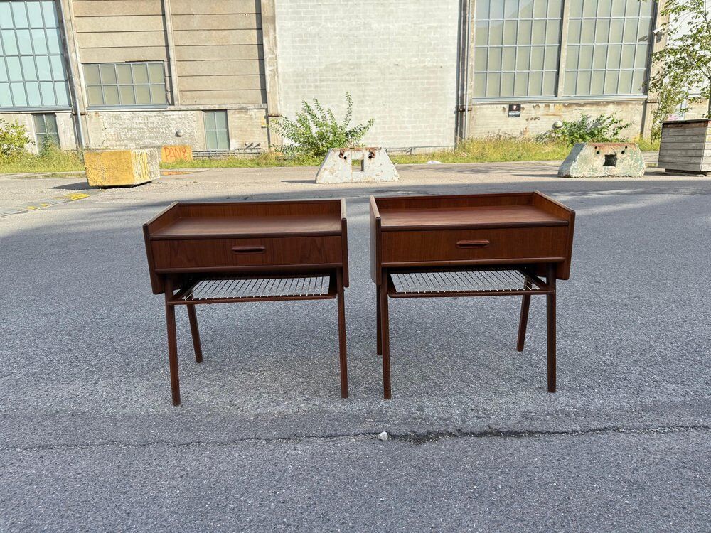 Danish teak bedside tables with rope shelves, 1967, set of 2