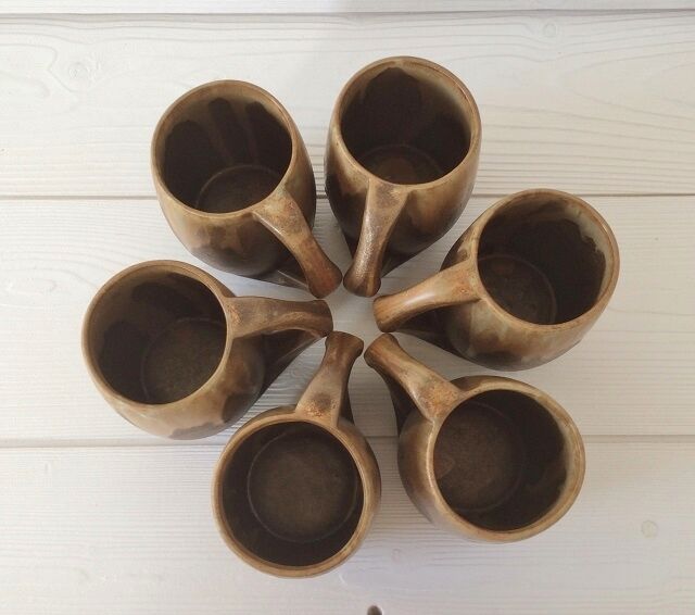 Lot 6 sandstone mugs varnished vintage 50s