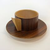 Vintage wooden cups and saucers in teak