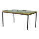 Saint-Gobain glass and black lacquered metal designer table, 1960s